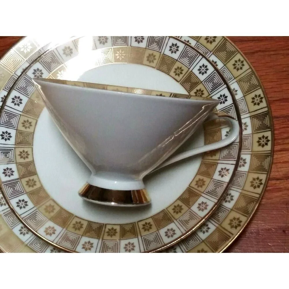 Vintage Mitterteich Bavaria set Cup Saucer Cookie plate Gold Deco breakfast set
